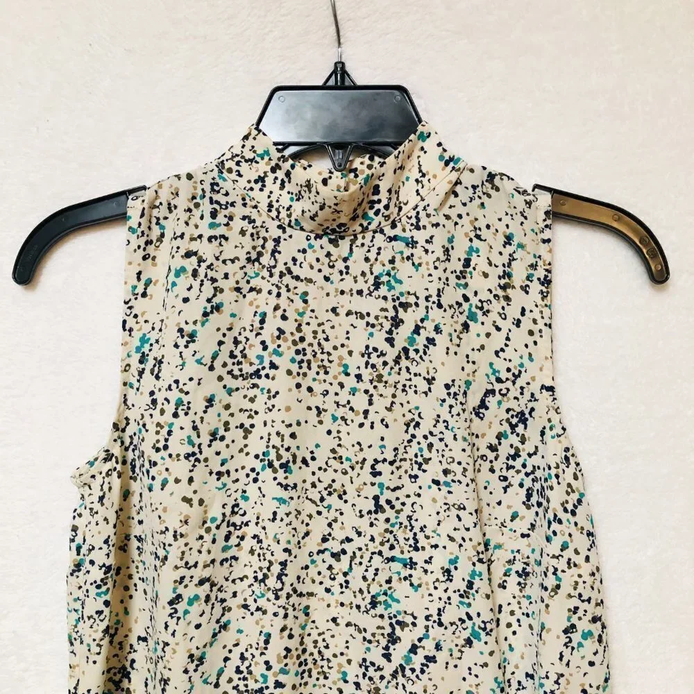 Prologue Cream and Blue Abstract Sleeveless Turtleneck Blouse Size XS - Picture 2 of 7